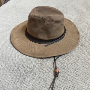 Vintage 1990s Henschel Hat Co Breezer Oiled Cotton Outback Hat Brown XL USA Made